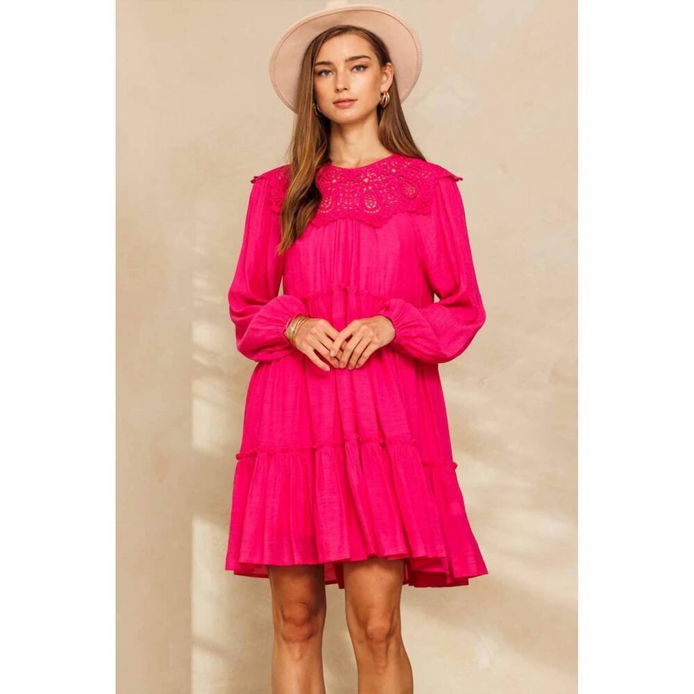 NEW ODDI lacey tiered dress in pink